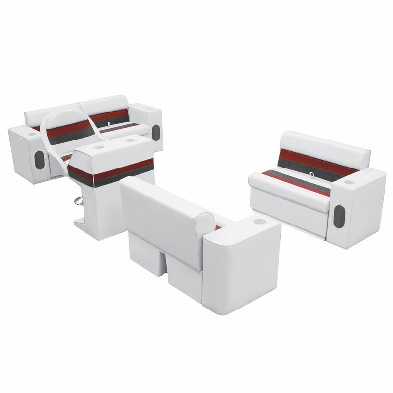 Deluxe Pontoon Seats w/Toe Kick Base, Complete Package Plus Stand, White/Red/Cha