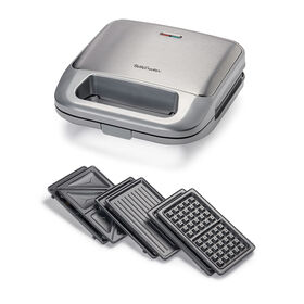 Betty Crocker 3-in-1 Indoor Grill, Sandwich/Panini Press, and Waffle Maker, Silver