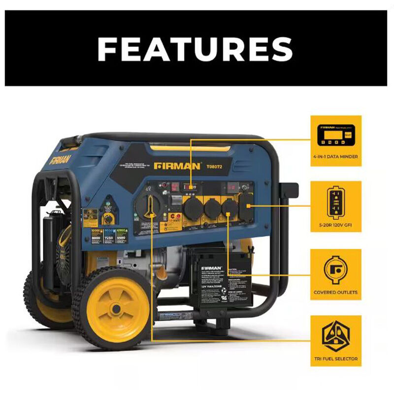 FIRMAN Tri-Fuel 7500W Portable Generator, Electric Start, 120/240V image number 6