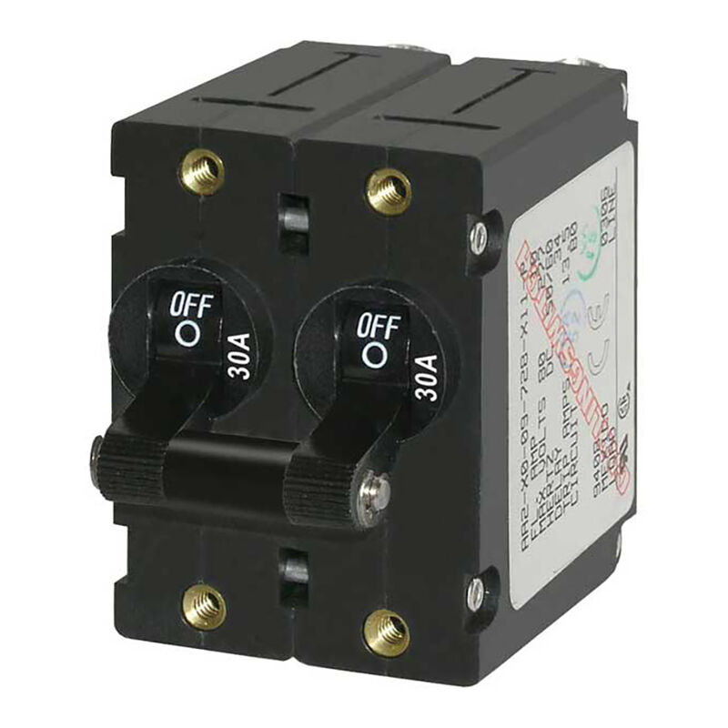 Blue Sea AC Circuit Breaker A-Series Toggle Switch, Double Pole, 30A, Black image number 1