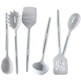 Art and Cook 6 Piece Silicone Utensil Set, White Marble