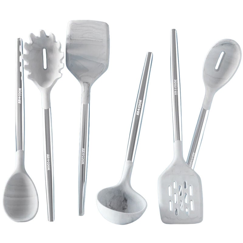 Art and Cook 6 Piece Silicone Utensil Set, White Marble