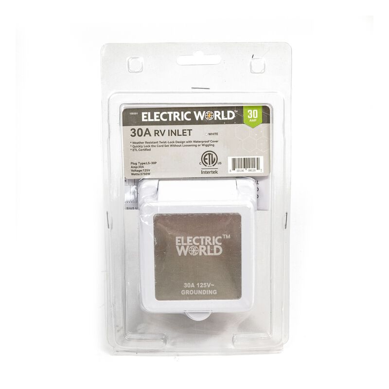  Electric World 30A RV Inlet in White w/Stainless Steel Cover image number 7