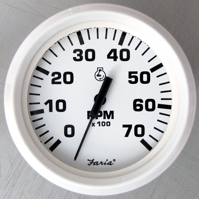 Faria 4" Dress White Series Tachometer, 7,000 RPM Outboard image number 1