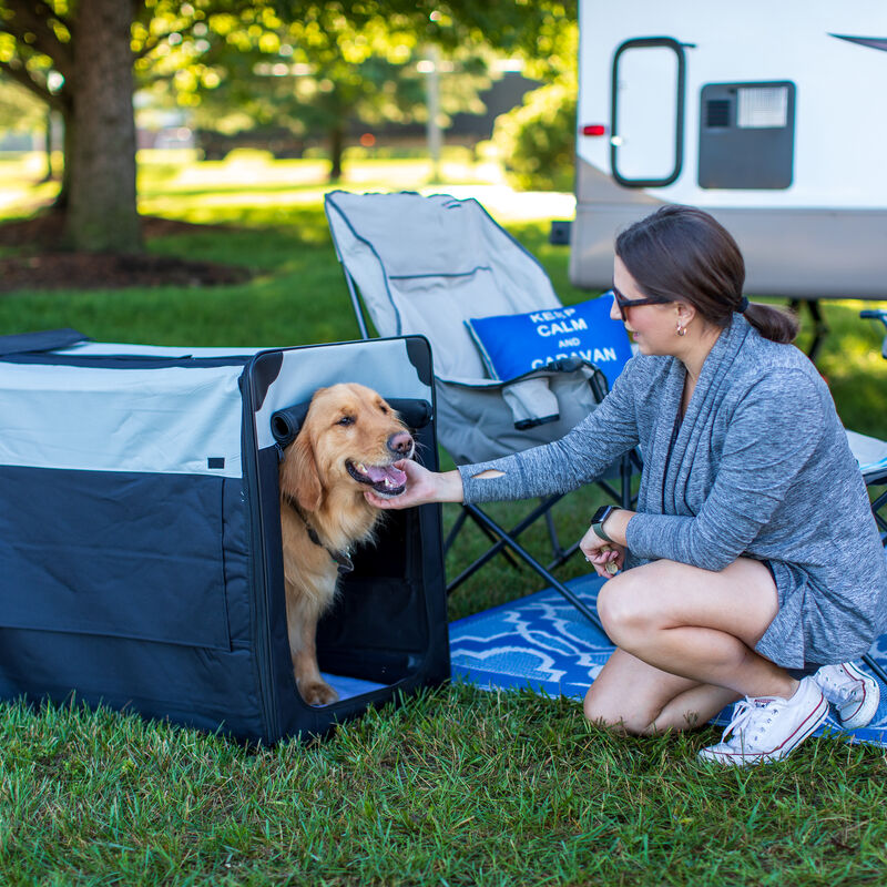Lippert Collapsible Soft Pet Crate - Large, Black/Grey image number 9