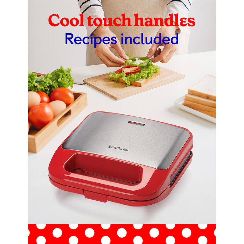 Betty Crocker 3-in-1 Indoor Grill, Sandwich/Panini Press, and Waffle Maker, Red image number 6