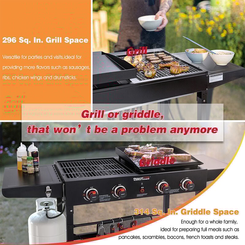 Royal Gourmet 4-Burner Gas Grill & Griddle Combo with Folding Legs, 48,000 BTUs image number 2