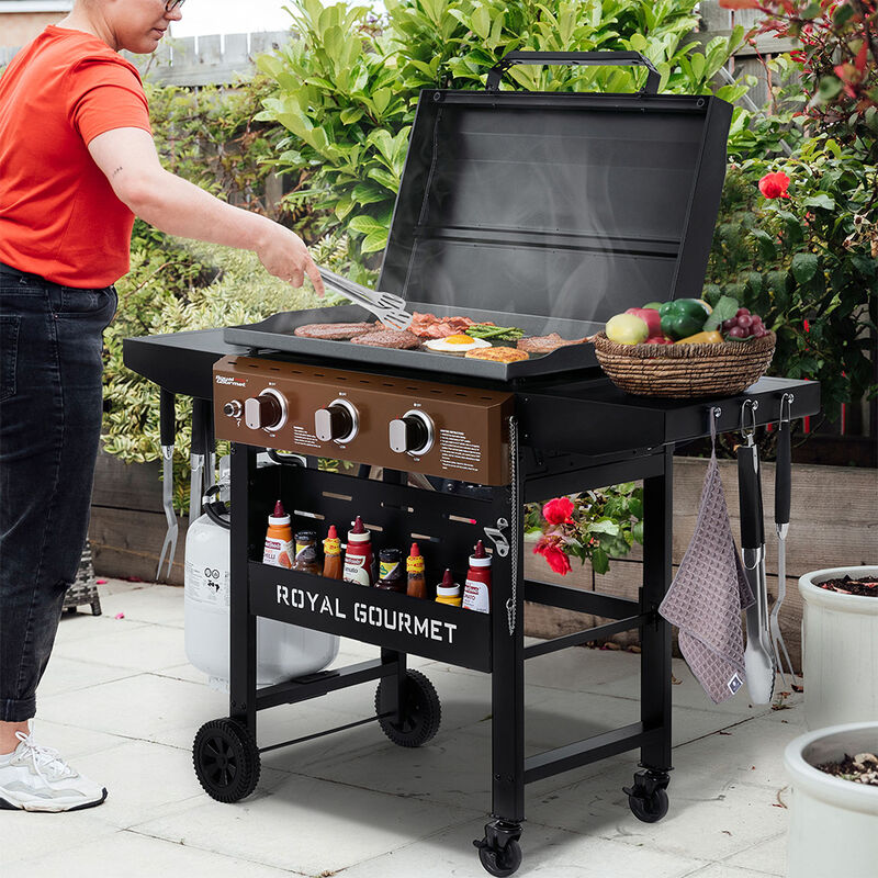 Royal Gourmet 3-Burner Gas Griddle w/ Hood & Shelves - GB3000PY image number 10