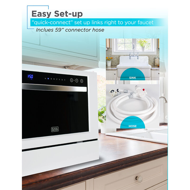 Black+Decker Countertop 6-Place Setting Dishwasher, White with Black Front image number 2