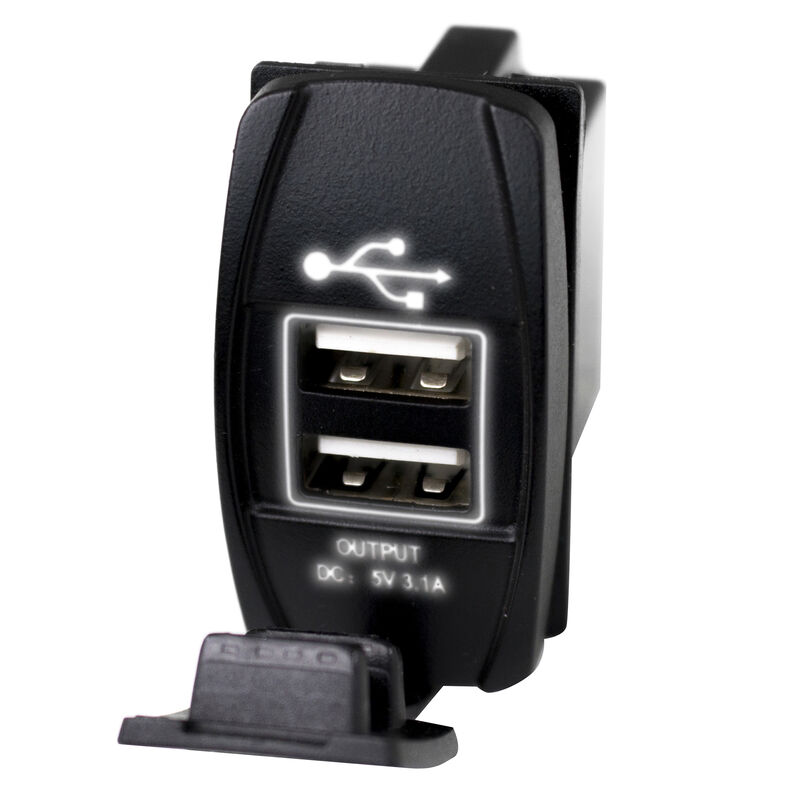 Race Sport LED Rocker Switch 2-Port USB Charge Panel with White Radiance image number 1