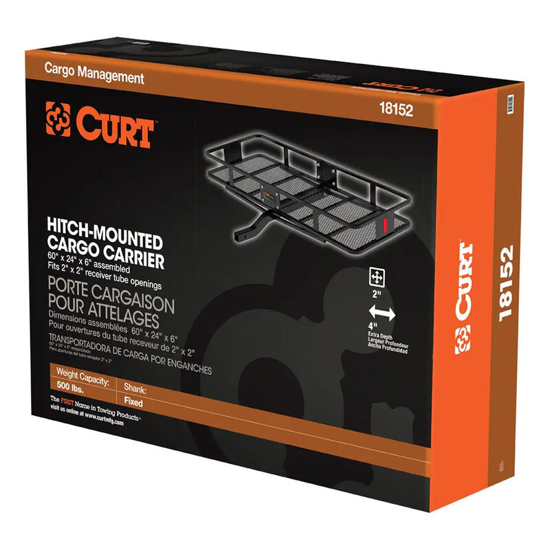 CURT 60" x 24" Black Steel Basket Cargo Carrier, Fixed Shank image number 8