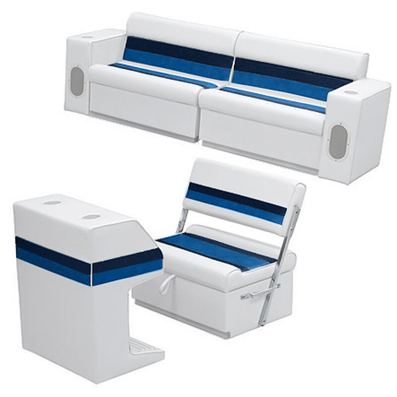 Deluxe Pontoon Furniture w/Toe Kick Base - Rear Group 7 Package, White/Navy/Blue image number 1