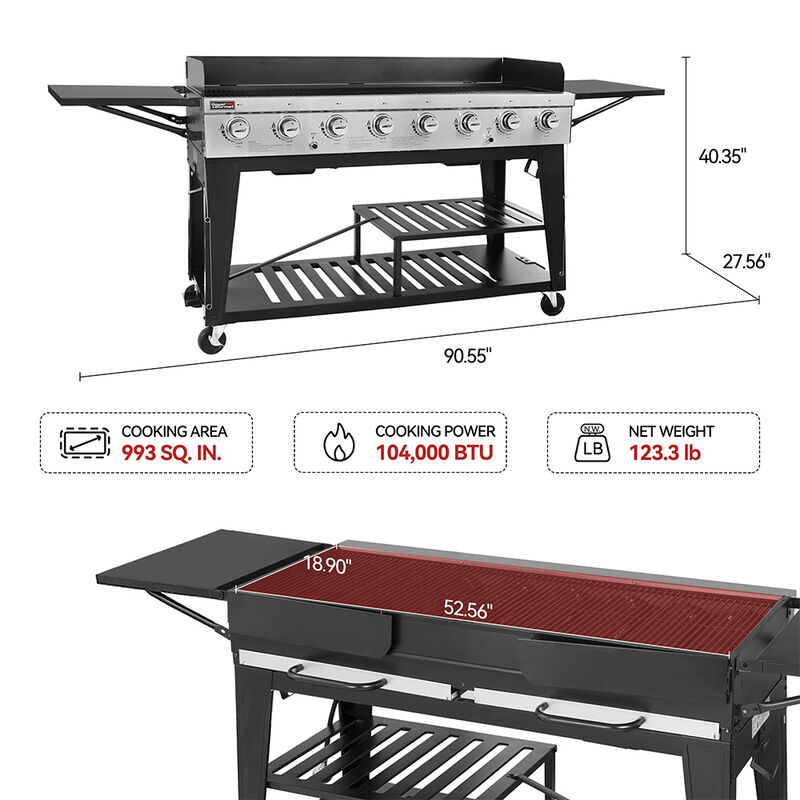 Royal Gourmet GB Series 8-Burner Gas Grill, Black/Stainless image number 16
