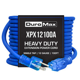 DuroMax 100FT 12G Heavy Duty Single Tap Blue Light Extension Cord