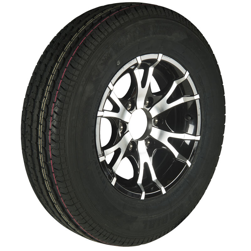 Trailer King II ST225/75 R 15 Radial Trailer Tire, 6-Lug Aluminum T07 Black Rim image number 1