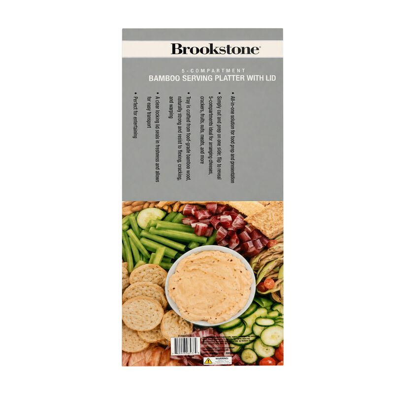 Brookstone 5-Compartment Bamboo Serving Platter with Lid image number 9