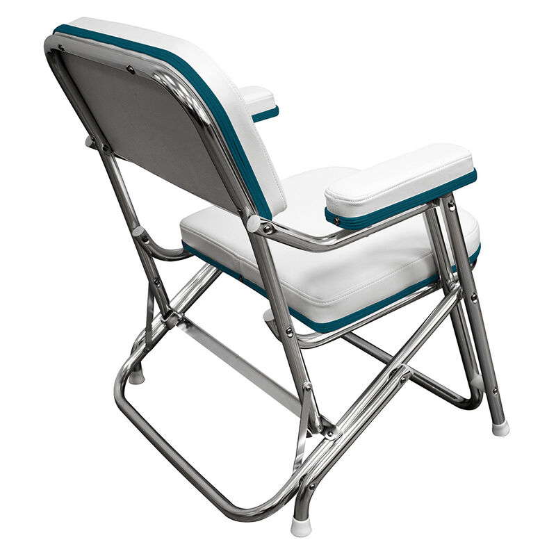 Wise Boaters Value Folding Deck Chair, White w/ Teal Trim image number 4