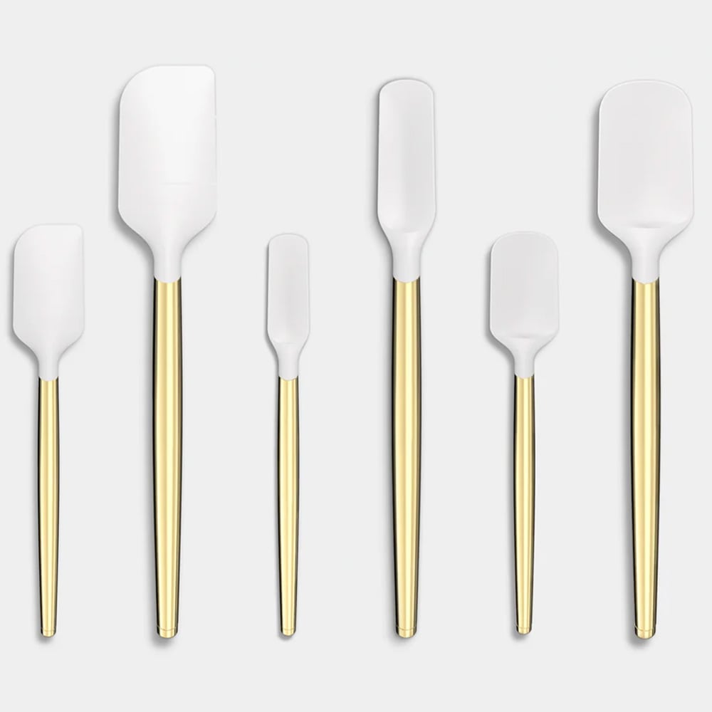 6 Piece Silicone Spatula Set, White/Gold