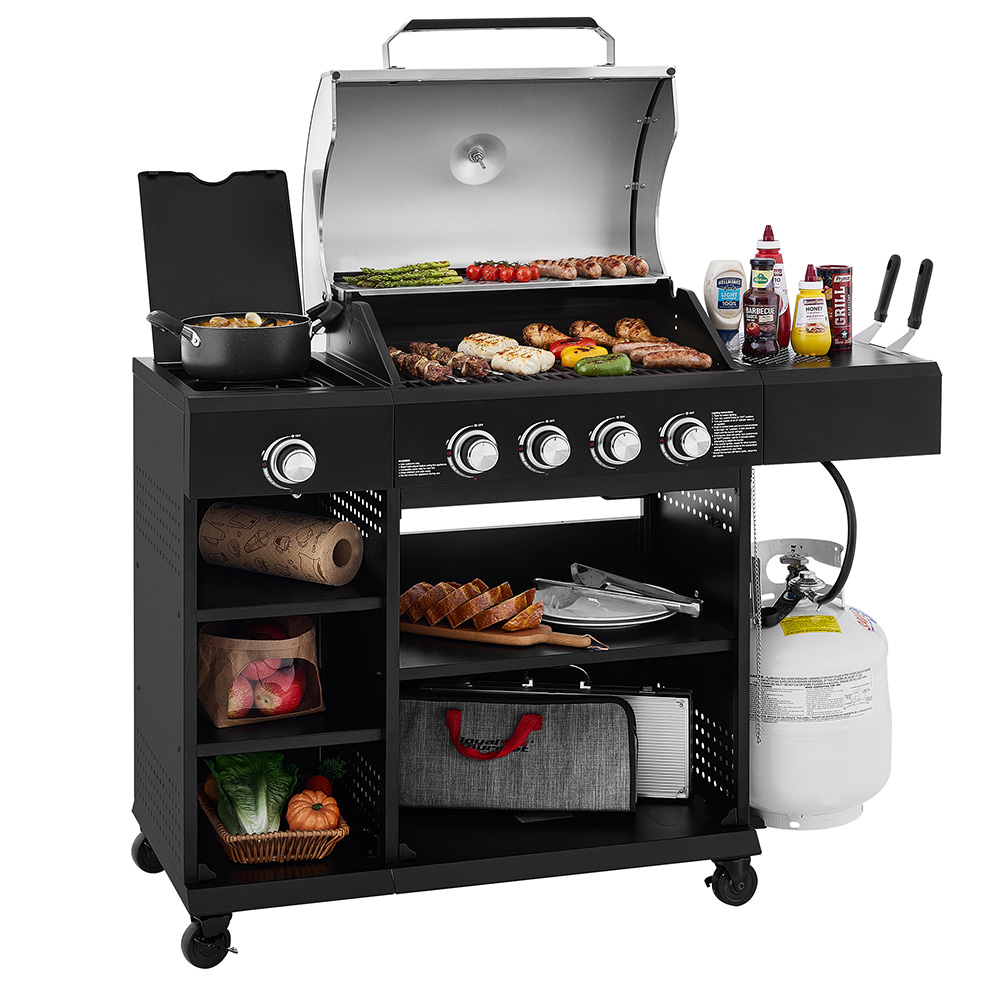 OK4003T 4-Burner Gas Grill w/ Side Burner & Knife Rack