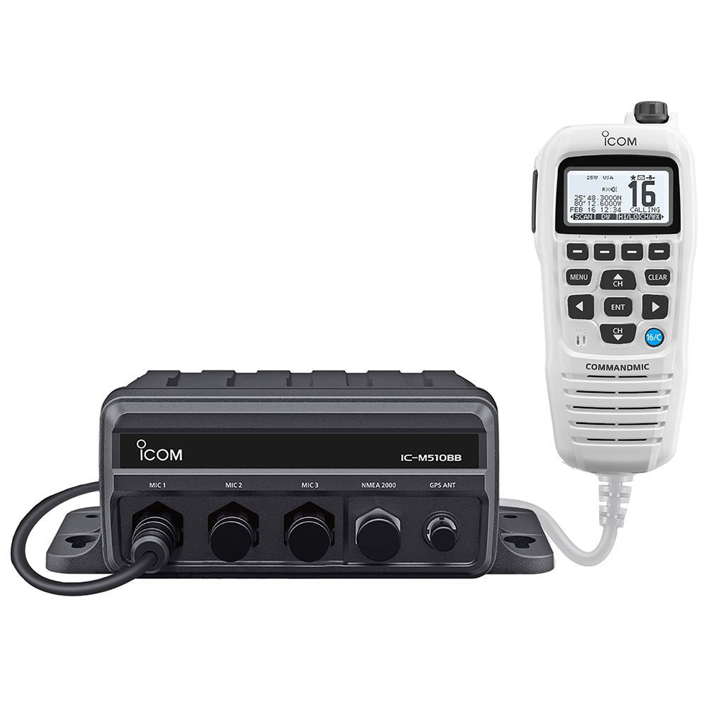 IC-M510BB GW 21 Black Box VHF w/ White Command Mic & 3 Command Mic Ports