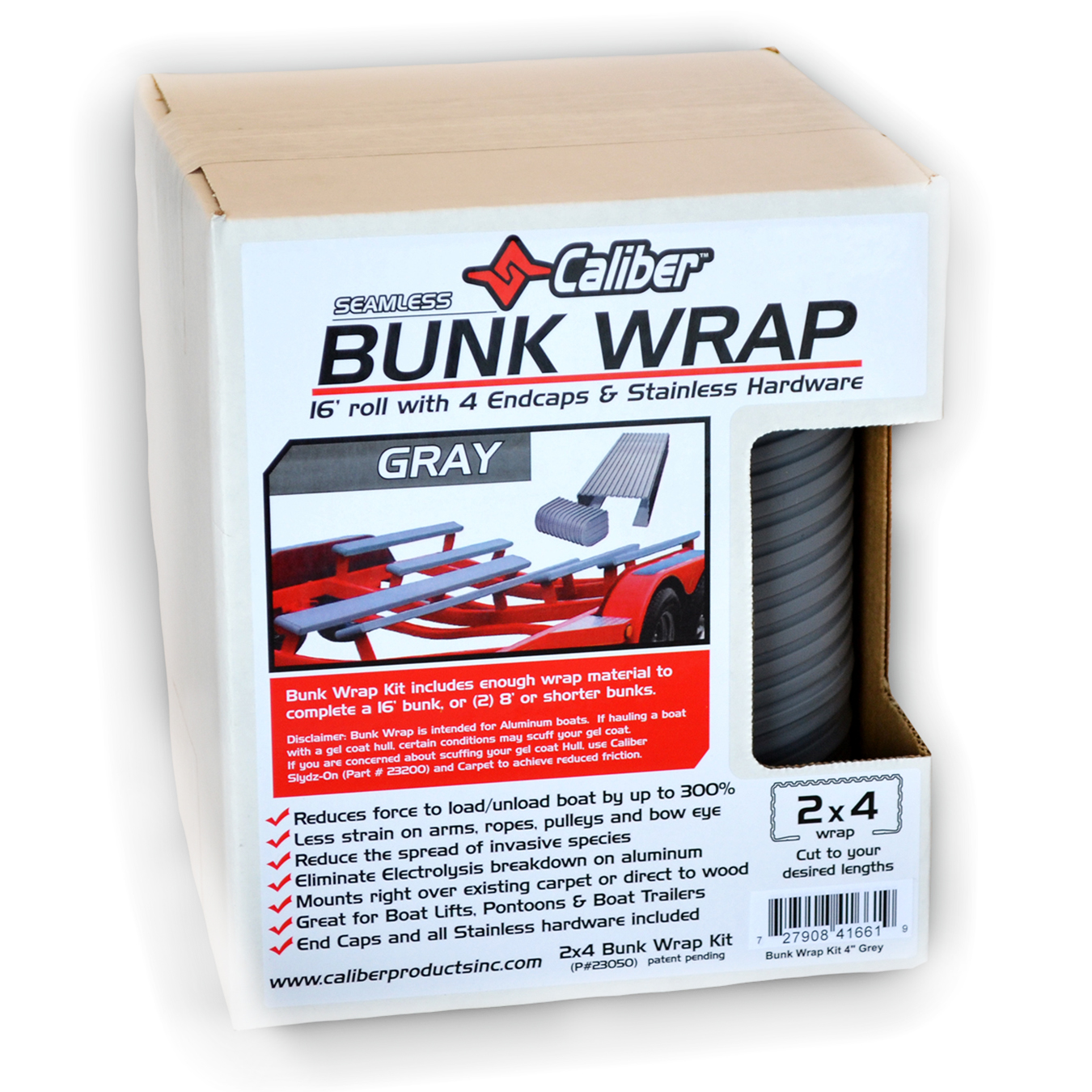 Caliber 2" x 4" Bunk Wrap Kit, 24' Roll with 4 Endcaps, Gray Overton's