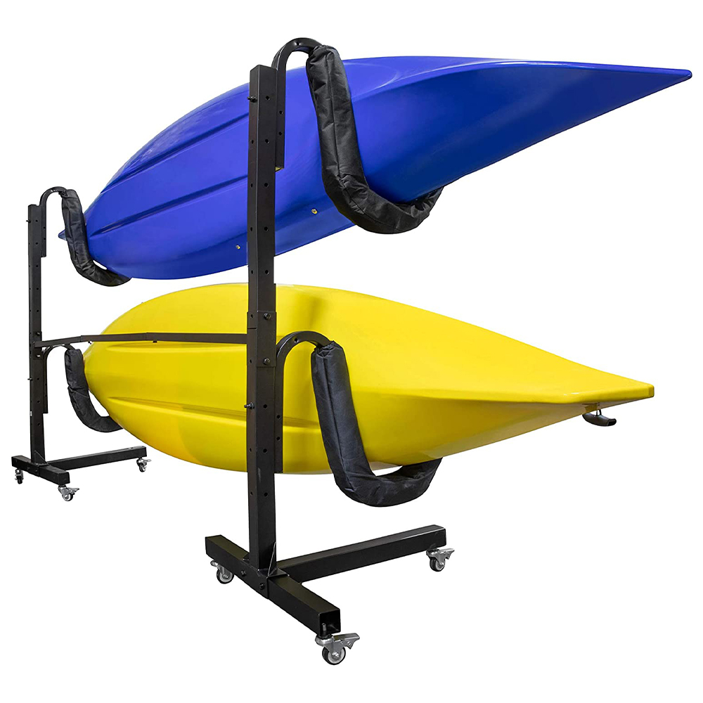 RaxGo Freestanding Kayak Rack With Wheels - Holds 2 Kayaks, SUPs, Or Canoes, Adjustable Height