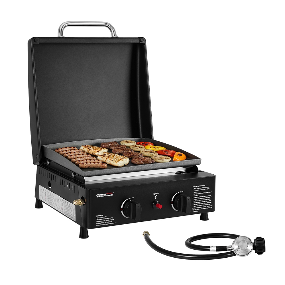 PD1502H Portable 2 Burner Gas Griddle with Hood