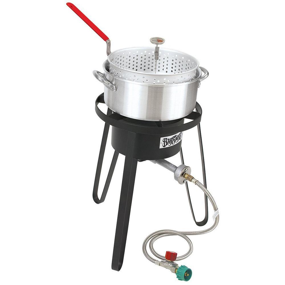 fish cooker accessories ROVSUN 10Qt Fryer Pot with 55,000 BTU Propane Burner, 6.7Qt Strainer Basket, Thermometer & Lid, Aluminum Pot for Fish Chicken Wings, Seafood Frying & Outdoor Backyard Cooking: Home & Kitchen and parties by the lake 13.8-Inch-Deep Fryer Accessories at