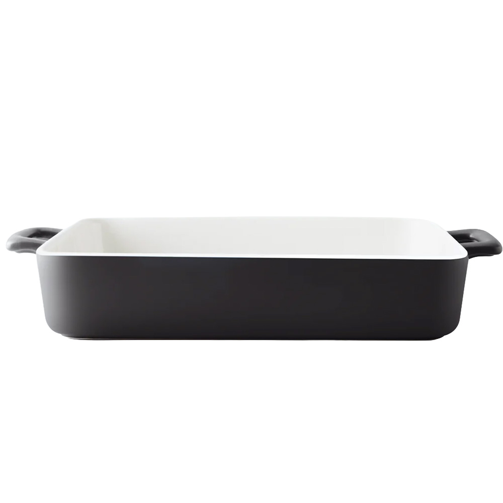 15in Large Rectangular Stoneware Baking Dish, Black