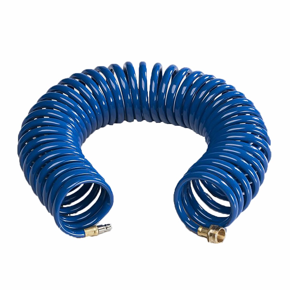 Blue RV 15-foot Coiled Hose for Quick Disconnect Valves