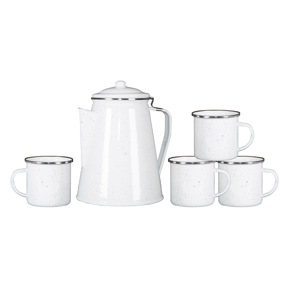 pote Stansport Enamel Percolator Coffee Pot and 4-Mug Set, White