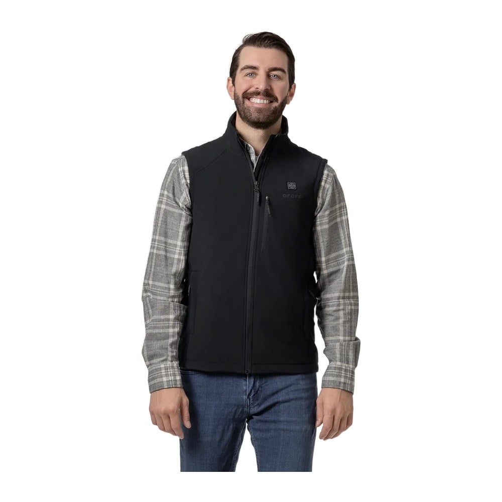 Men's Heated Softshell Vest with Lower Back Heating in Black