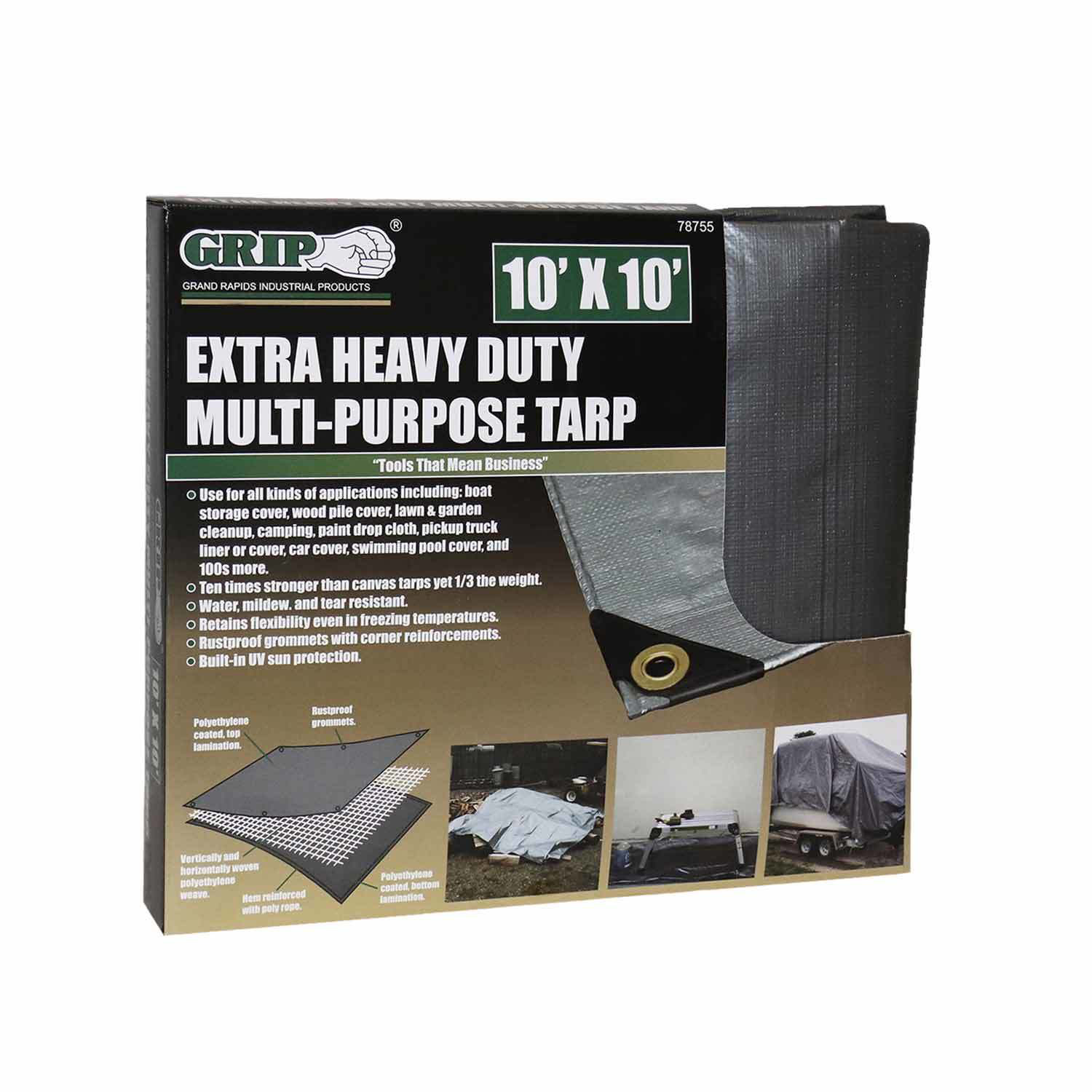 Grip-On Tools Heavy Duty Multi-Purpose Tarp 10' x 10'