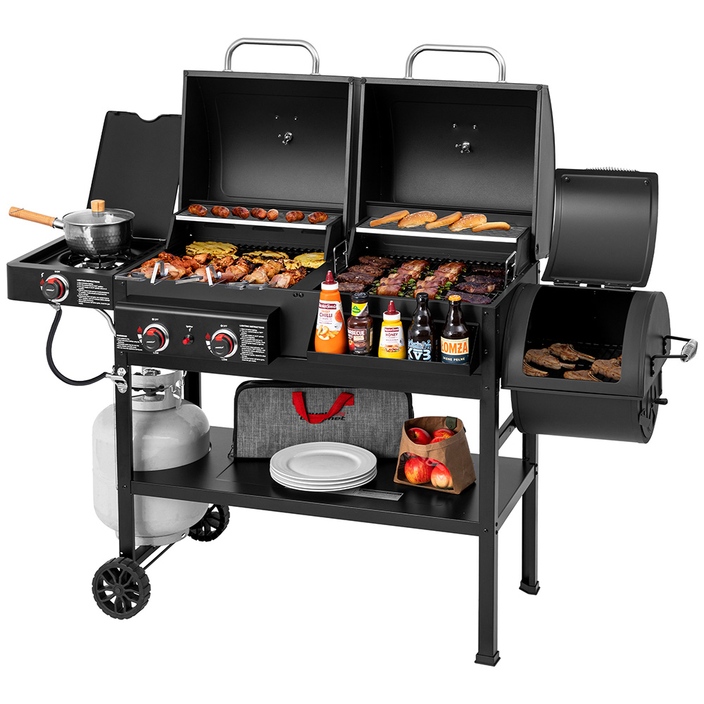 ZH3005Y 2-Burner Gas/Charcoal Grill with Offset Smoker + Side Burner
